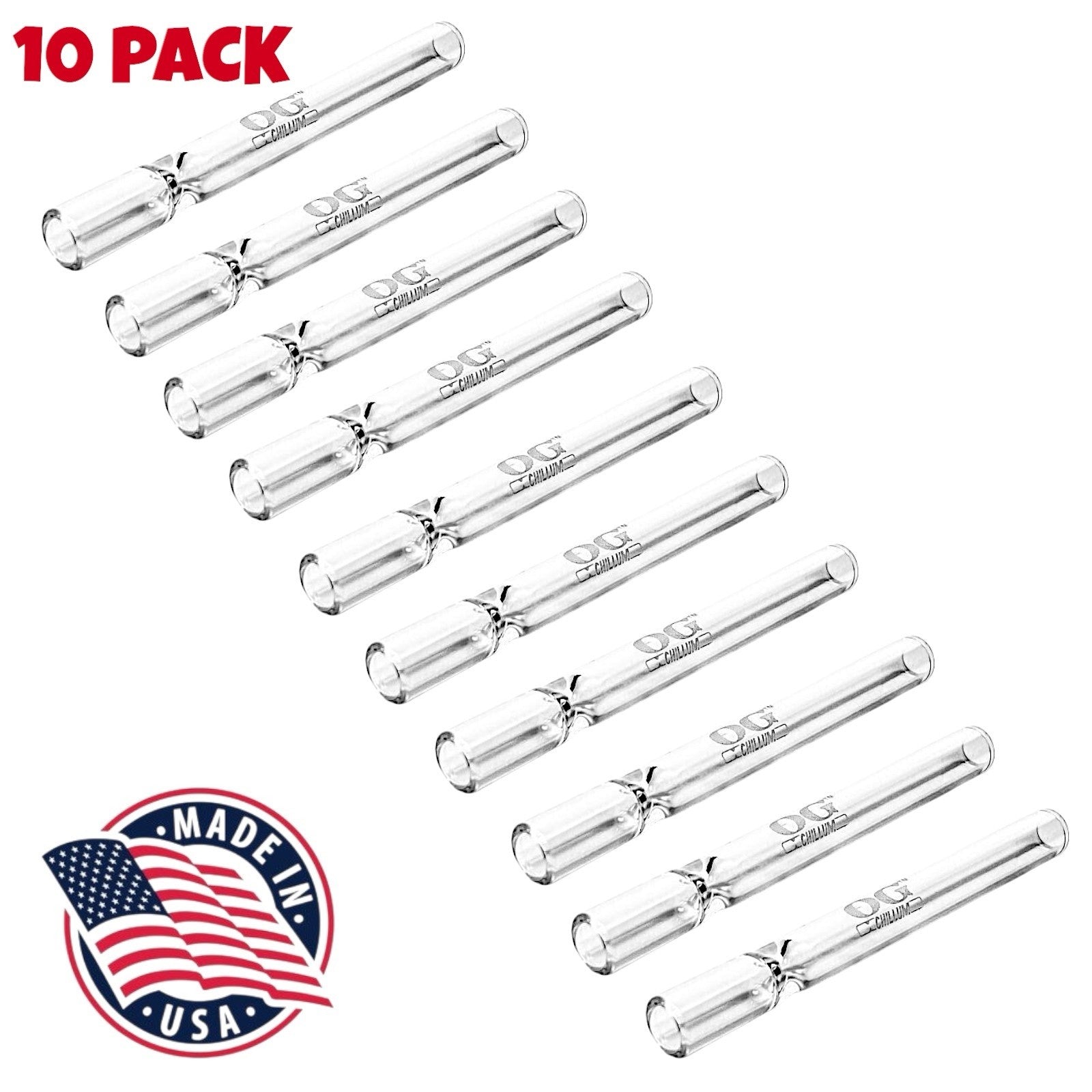 10 Pack OG Chillum 4” One Hitters – USA Made Premium Glass Smoking Pipes